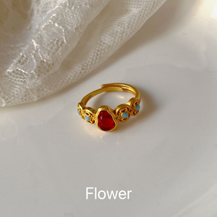 红色葫芦沙金戒指气质轻奢新中式 复古宫廷风珐琅彩国潮百搭指环