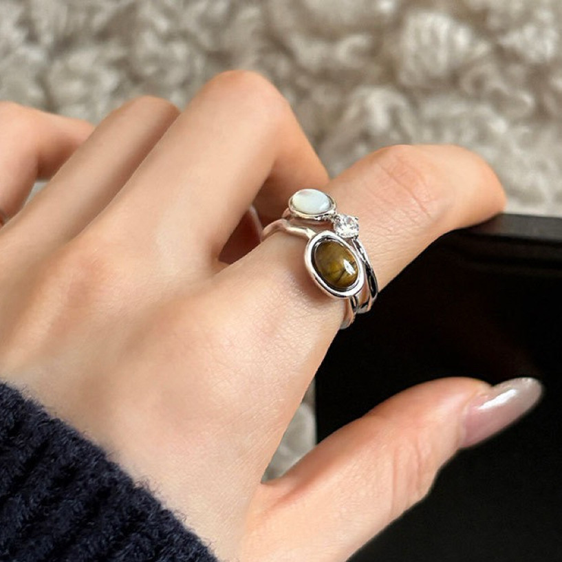 双层虎眼石开口戒指气质轻奢小众设计美拉德复古高级食指叠戴指环,饰品/流行首饰/时尚饰品新,戒指/指环,淘宝优惠券,粉丝福利购,淘宝优惠卷
