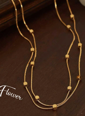 小方糖双层蛇骨钛钢项链气质轻奢叠戴百搭设计简约时尚锁骨链