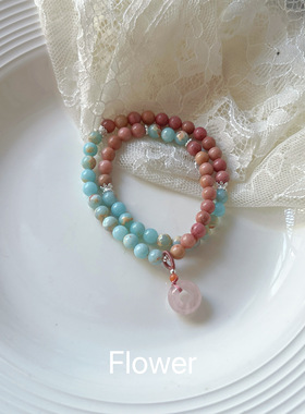 寿山石红纹石拼接双圈手串气质轻奢小众设计感时尚百搭高级感手链