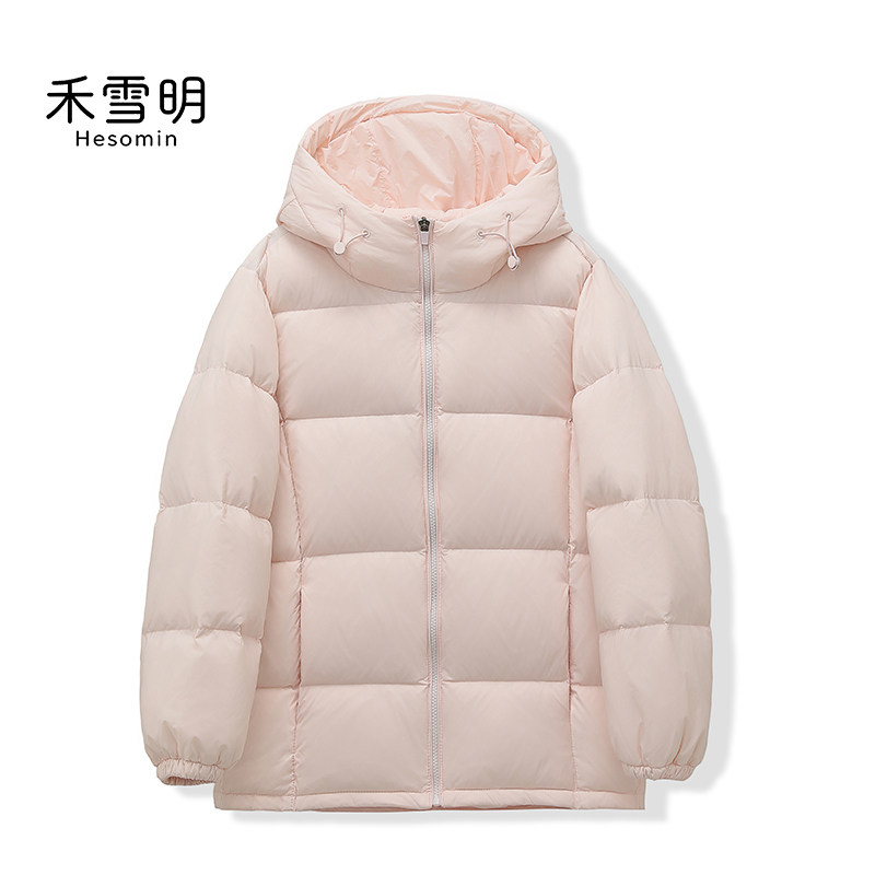 禾雪明短款羽绒服女2026年新款粉色冬加厚小个子白鸭绒宽松面包服