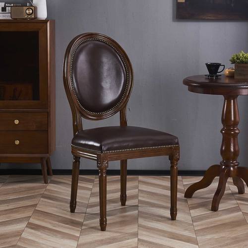 美式实木皮质餐椅酒店家用书桌椅