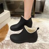 低帮防寒厨房工作防滑胶鞋 韩版 新款 加绒保暖水鞋 短筒雨鞋 女士冬季