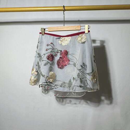 灰蓝色双层芭蕾舞蹈裙一片式短裙
