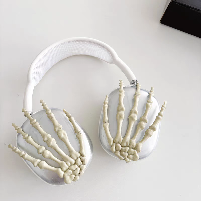 适用于苹果AirPods Max头戴式耳机保护套搞怪趣味的白色骷颅手骨掌airpods max真防摔的蓝牙保护TPU硅胶