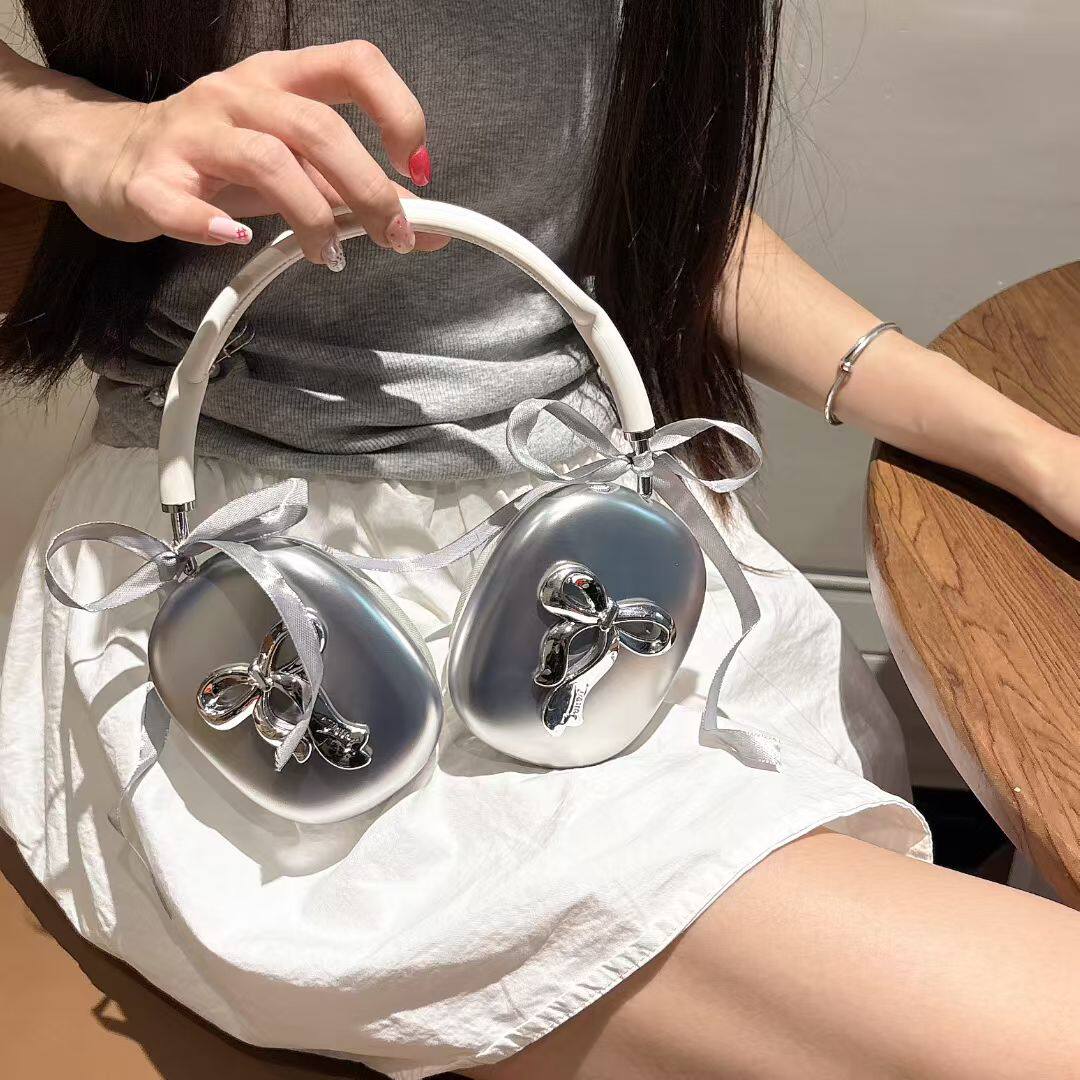 适用苹果AirPods Max2保护套apple头戴式耳机apm保护壳耳罩电镀银色蝴蝶结图片