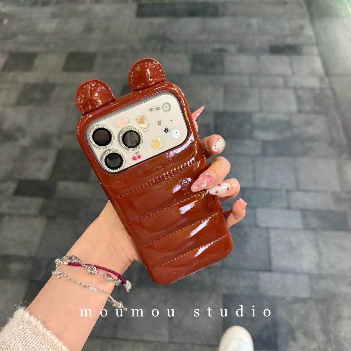 高级感秋冬皮质羽绒服适用iphone17promax苹果16手机壳防摔15全包