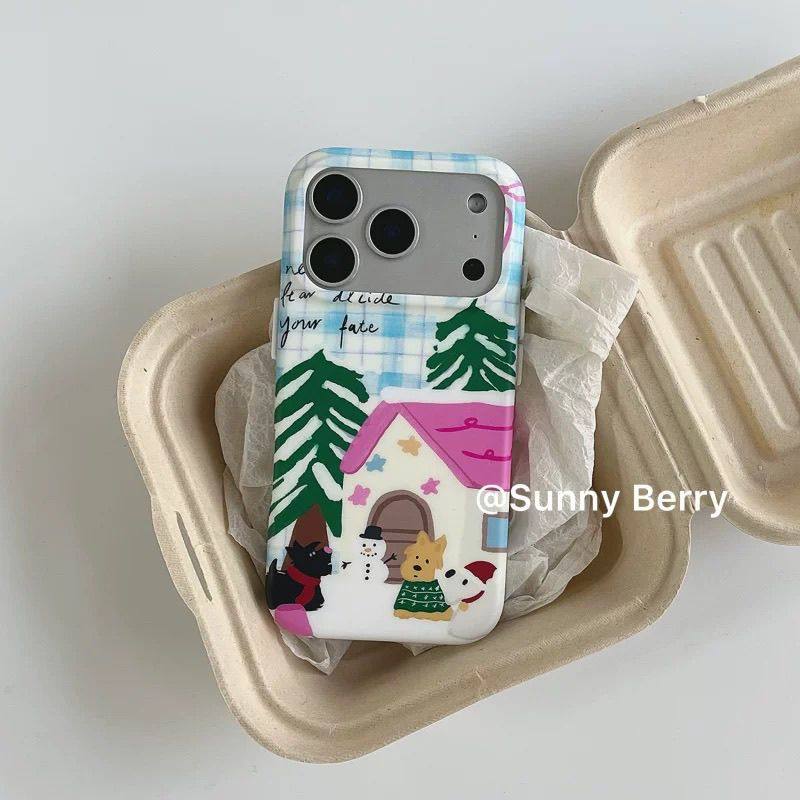 冬日雪松房子雪人小狗插画适用苹果17promax手机壳iphone16全包15,3C数码配件,手机保护套/壳,淘宝优惠券,粉丝福利购,淘宝优惠卷