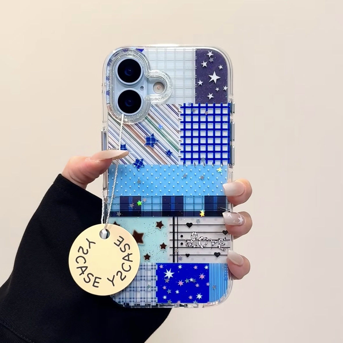 适用于ins蓝色格纹星星拼接苹果16/17promax手机壳iPhone15pro新款14女13