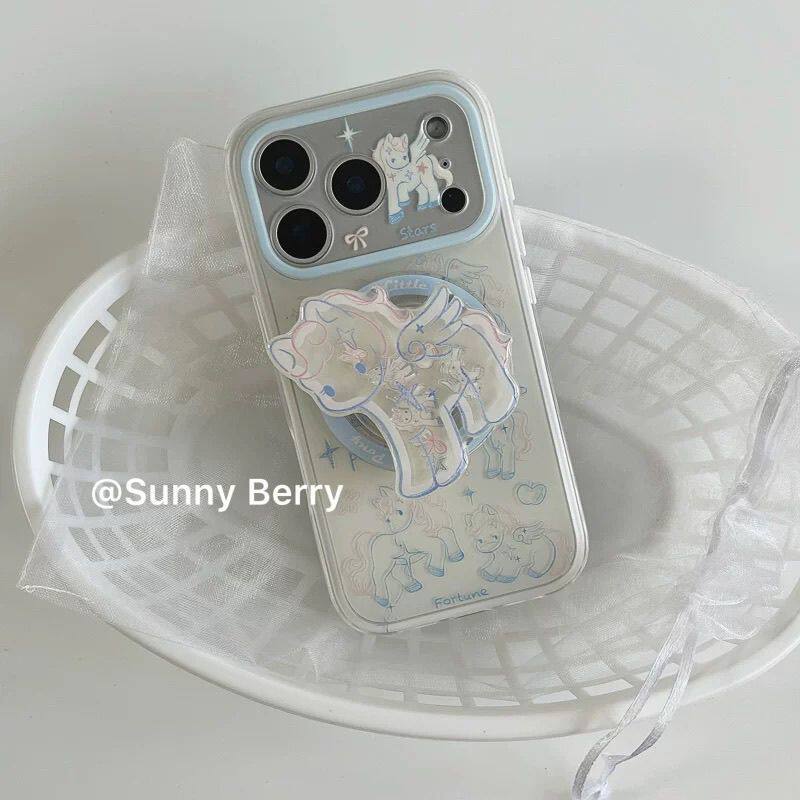 小众可爱简笔蓝色飞马磁吸适用苹果17promax手机壳iphone16全包15