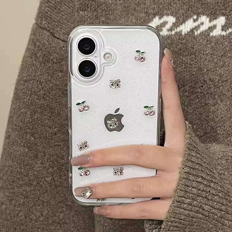 韩系ins风樱桃水钻kt猫苹果15手机壳iPhone16promax防摔13/14女款