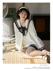 Lelezstudio-与少女约会-复古学院风日系海军领jk校服套装 两件套
