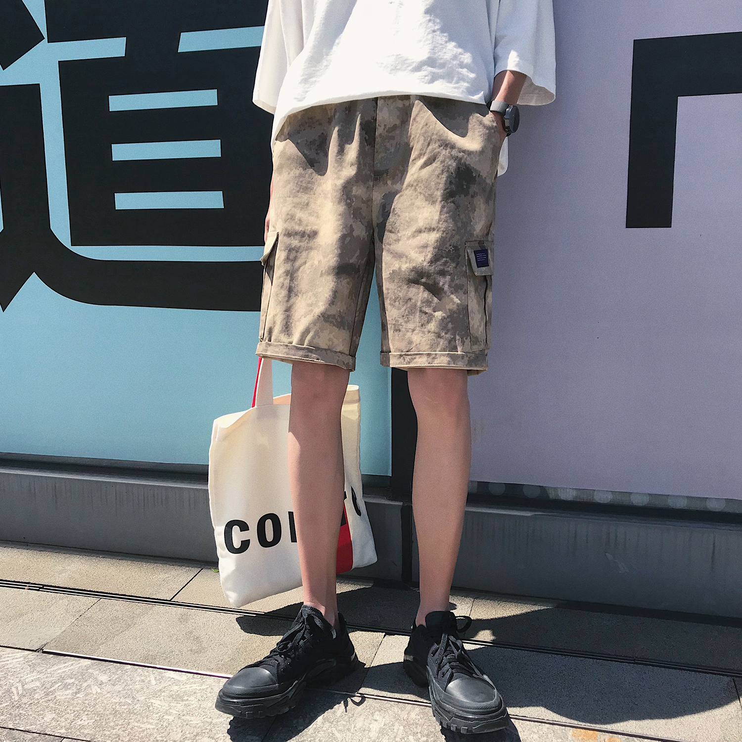 日系复古夏装新款百搭宽松迷彩短裤男士五分裤子工装休闲中裤沙滩