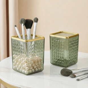 轻奢创意桌面透明化妆刷梳子收纳桶梳妆台整理化妆笔筒杂物收纳盒