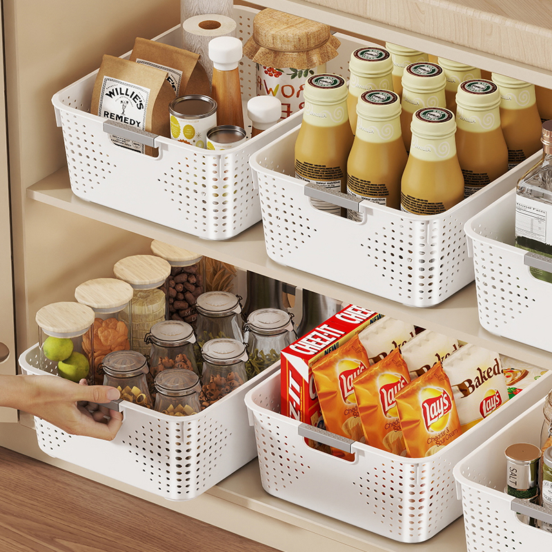 零食收纳筐家用塑料置物篮厨房橱柜杂物玩具储物筐宿舍桌面收纳盒