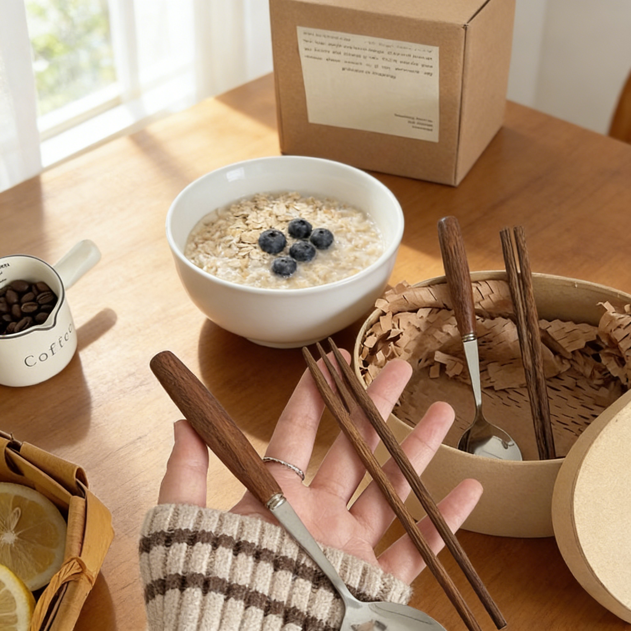 实木质筷子复古高级感ins勺子套装便携收纳盒一人学生上班族带饭