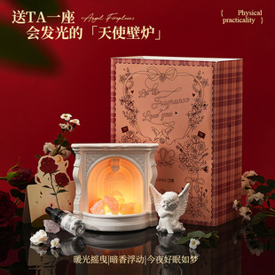 创意壁炉香薰礼盒复古天使扩香石香薰室内小夜灯高级感情人节礼物