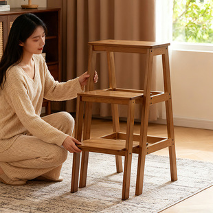 实木梯凳家用可折叠凳子步梯凳多功能厨房客厅两用登高阶梯凳高凳