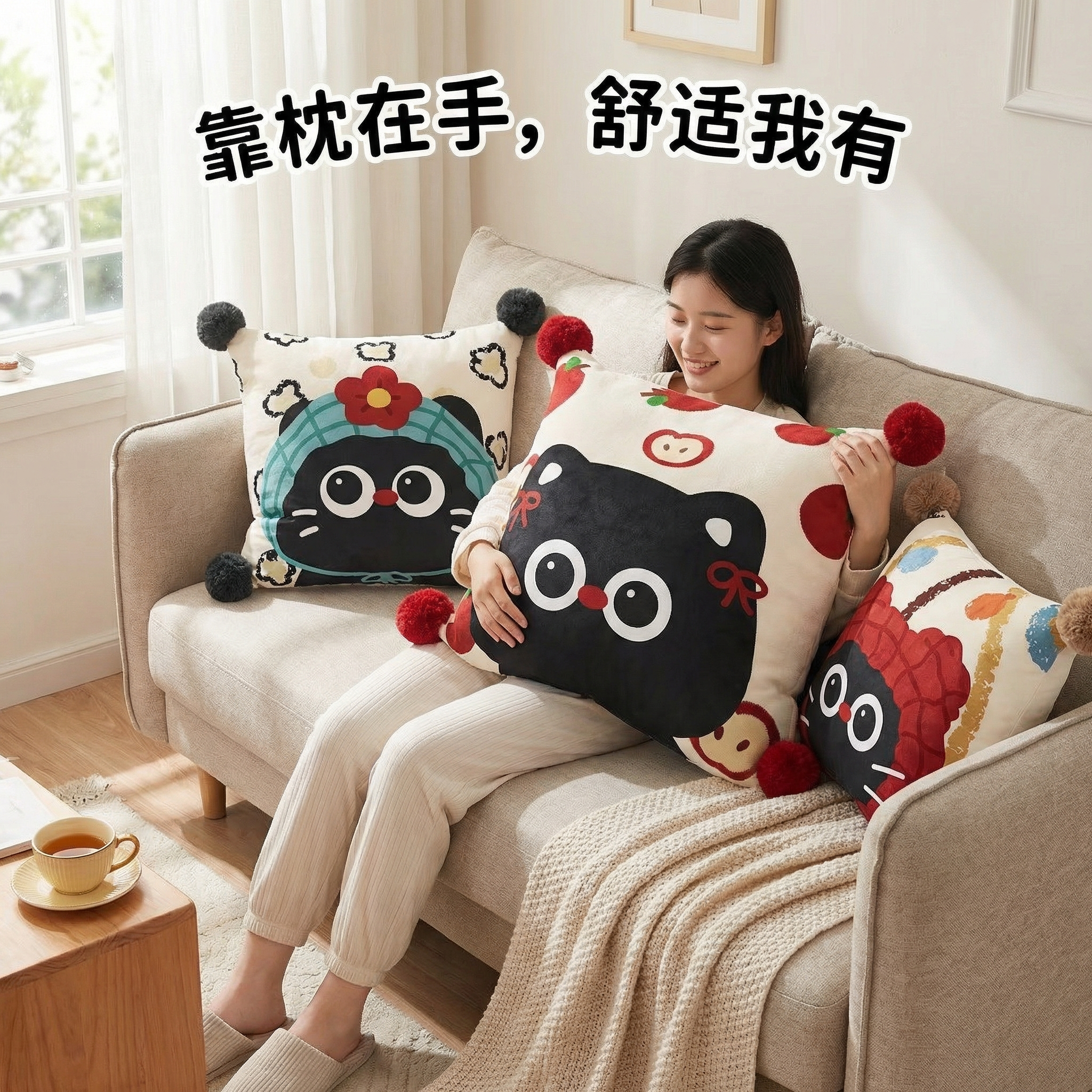 卡通抱枕沙发客厅靠背垫轻奢高级感床上卧室靠枕飘窗民俗靠垫含芯,居家布艺,靠垫/抱枕,淘宝优惠券,粉丝福利购,淘宝优惠卷