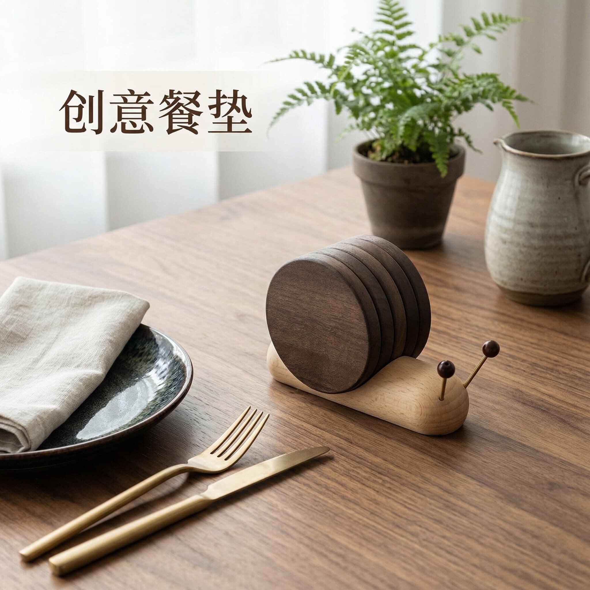 桌面创意蜗牛木制杯垫隔热垫装饰摆件受热垫锅垫碗垫杯托磁吸批