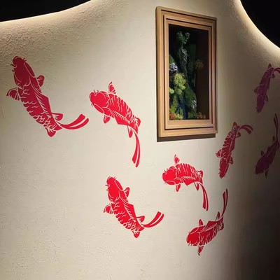 新年喜庆红色鲤鱼墙贴 厨房防水磁砖玻璃贴餐厅酒店橱窗装饰贴纸