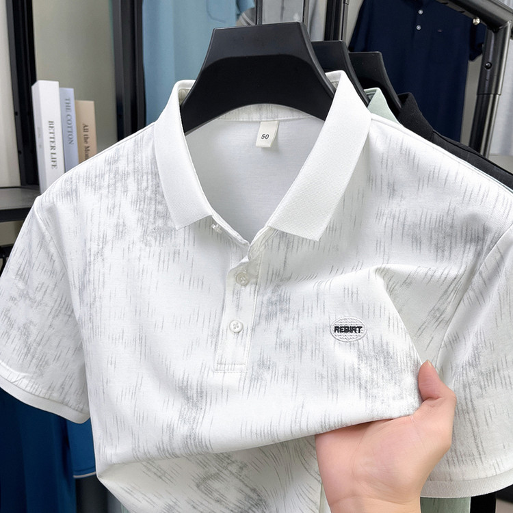 2025年夏季新款潮流印花男士翻领短袖棉质polo衫商务帅气男t恤衫