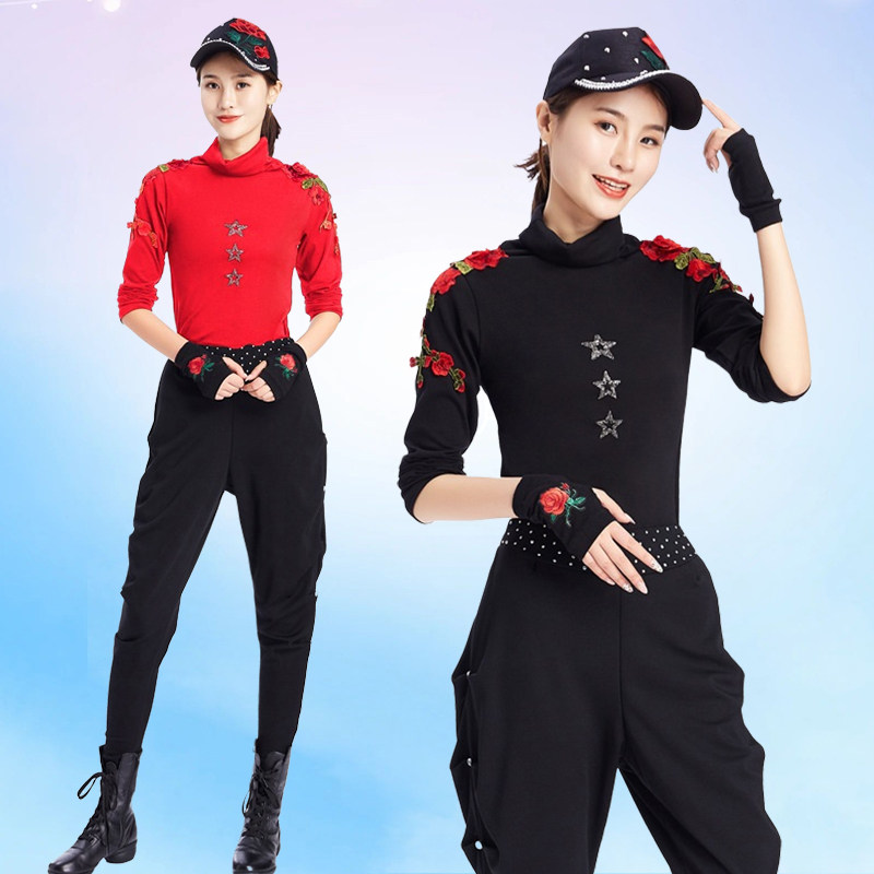 广场舞服新款上衣女长袖三步踩吉特巴舞蹈服高领弹力水兵舞演出服