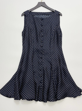 法式复古波点无袖荷叶边下摆连衣裙女收腰显瘦气质短裙子