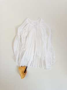 披肩衬衫 Tèbianco 白茶• 维多利亚风无袖 蕾丝百褶仙女上衣 法式