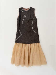 Tèbianco白茶•小众设计师款 手工缝线艺术感背心裙 毛呢拼纱裙