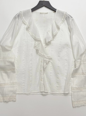 法式复古蕾丝拼接白色衬衫上衣