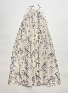 法式优雅女神清冷温柔慵懒度假真丝牡蛎印花连衣裙