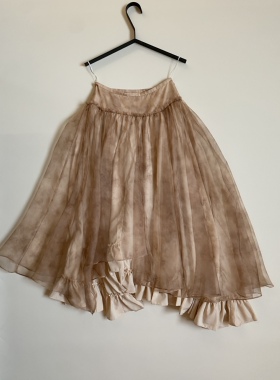 Tèbianco白茶•朦胧晕染真丝荷叶边薄纱半身裙仙气飘逸百搭长裙