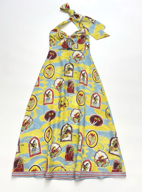 2025女亚麻挂脖裙蝴蝶结连衣裙澳洲小众气质女裙