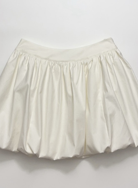 白色拉链花苞短裙 半裙 环保有机棉