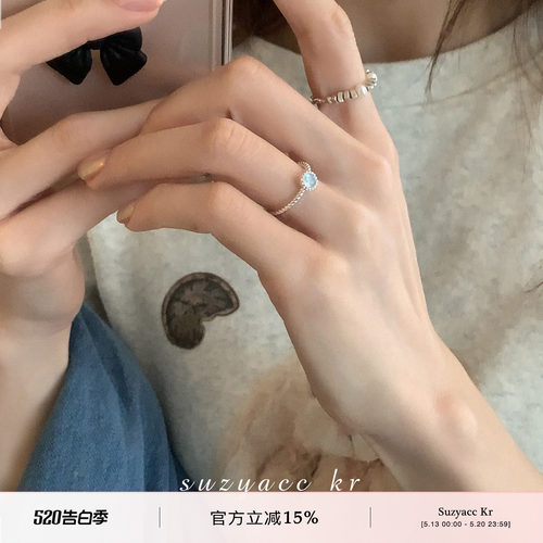 珍珠碎银宝石戒指纯银小众