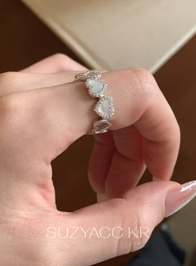 suzyacc kr爱心贝母水钻戒指温柔气质小众食指戒精致百搭个性指环