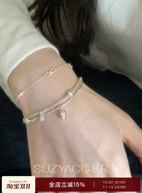 suzyacc kr铃兰花纯银双层碎银手链小众精致百搭高级感串珠手饰女