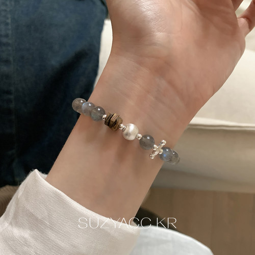 suzyacc kr灰月光水晶纯银手串2026新款简约设计高级感串珠手链女
