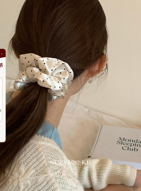 suzyacc kr法式缎面波点发圈低马尾扎头发皮筋温柔气质高级大肠圈