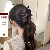suzyacc kr格纹蝴蝶结香蕉夹大号复古小众百搭质感后脑勺盘发发夹