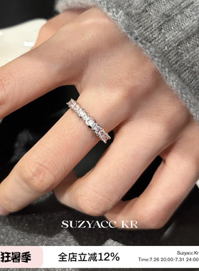 suzyacc kr合成锆石排钻戒指轻奢气质超闪百搭叠戴食指戒指