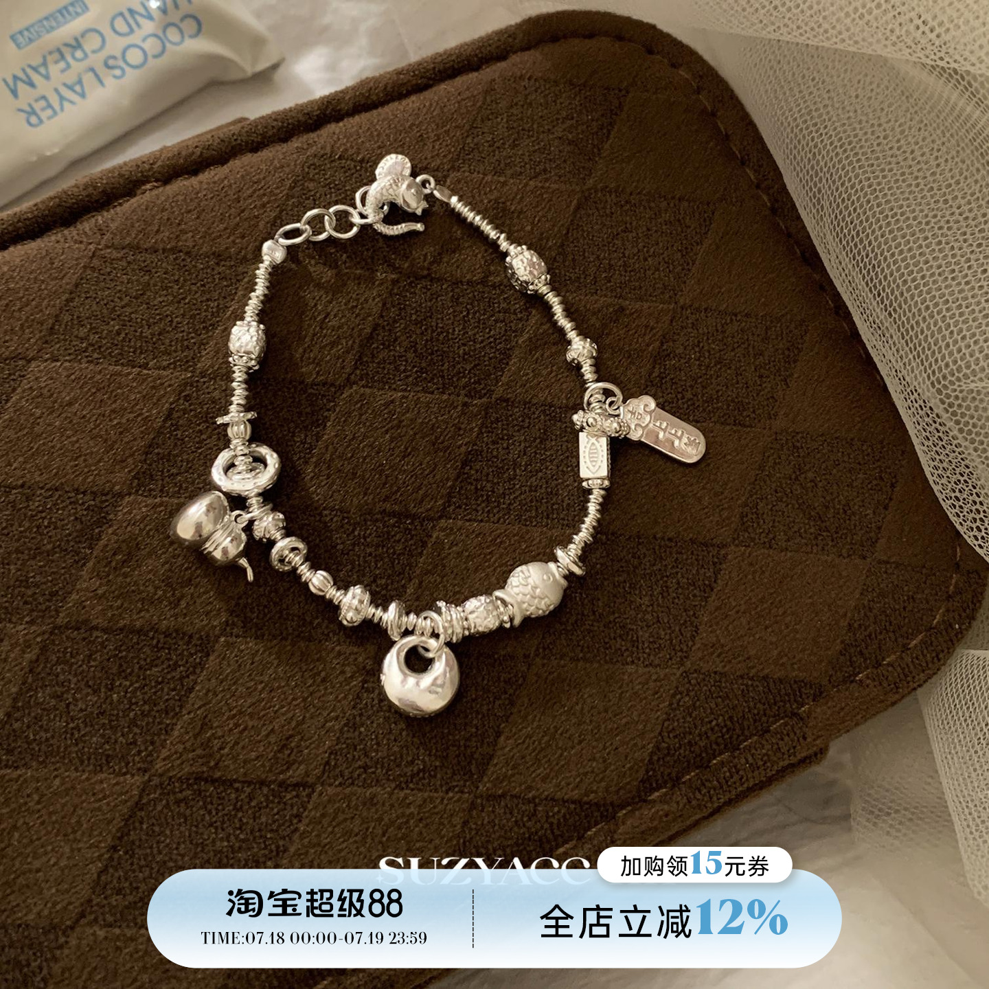 suzyacc kr纯银葫芦小胖福吊坠手链小众设计感ins风手饰