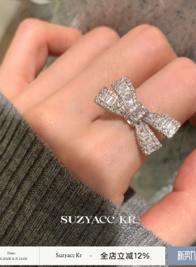 suzyacc kr轻奢重工满钻蝴蝶结戒指小众设计高级感食指戒可调节