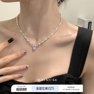 suzyacc kr轻奢超闪合成锆石吊坠碎银项链2026新款气质高级锁骨链