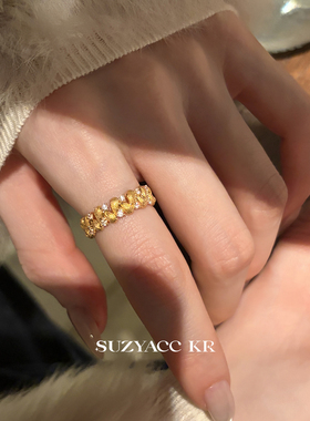 suzyacc kr宫廷复古金色麦穗合成锆石戒指轻奢质感通勤个性食指戒