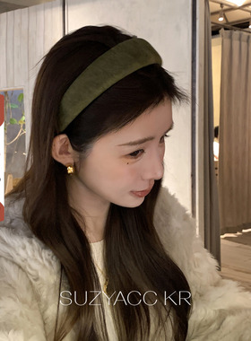 suzyacc kr超显白绿色绒面宽发箍复古小众设计感洗脸头箍高级头饰