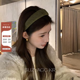 suzyacc kr超显白绿色绒面宽发箍复古小众设计感洗脸头箍高级头饰