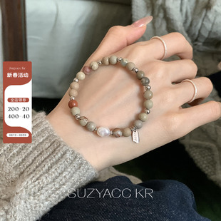 suzyacc kr纯银原石串珠手链2026年新款重工个性百搭叠戴复古手串