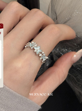 suzyacc kr仙气显白滴釉仿珍珠蝴蝶戒指女温柔气质小众高级食指戒